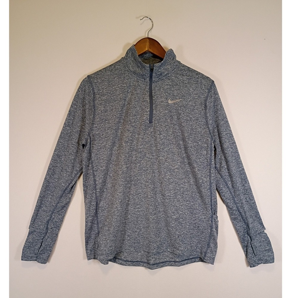 Athletic Nike‎ Mens Large Blue Heather Dri-FIT Quarter Zip Thumbhole Pullover